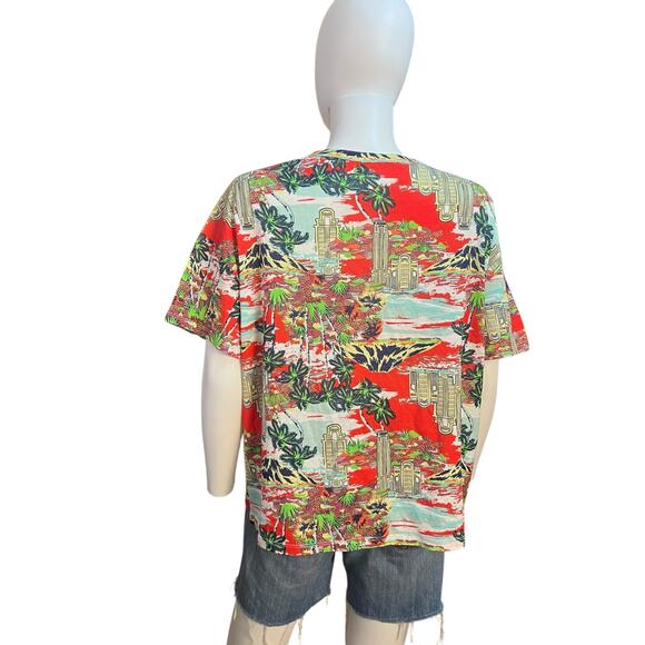 Zara Red Tropical Print Lightweight Boxy Cotton Tee T-Shirt Size L - Picture 3 of 5